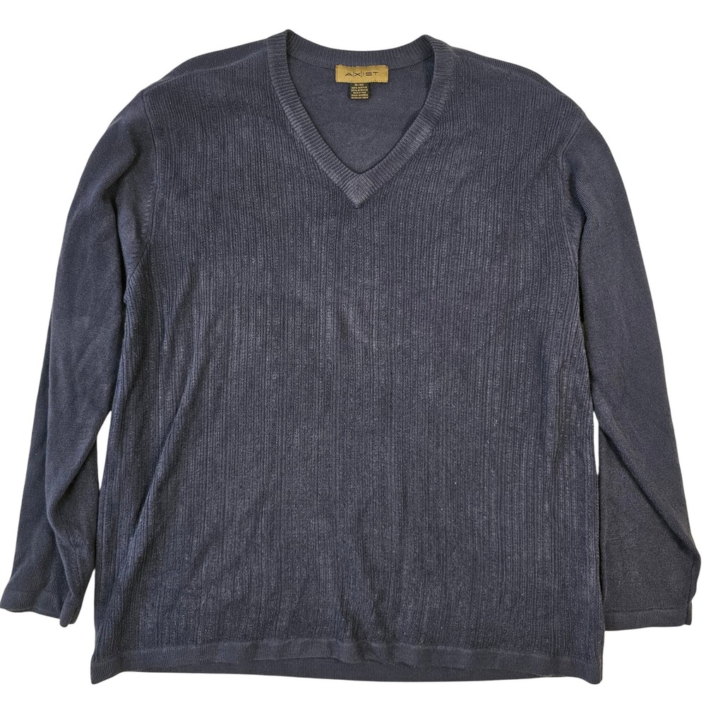 Axist Mens XL Blue V-Neck Ribbed Knit Long Sleeve Sweater RN37763